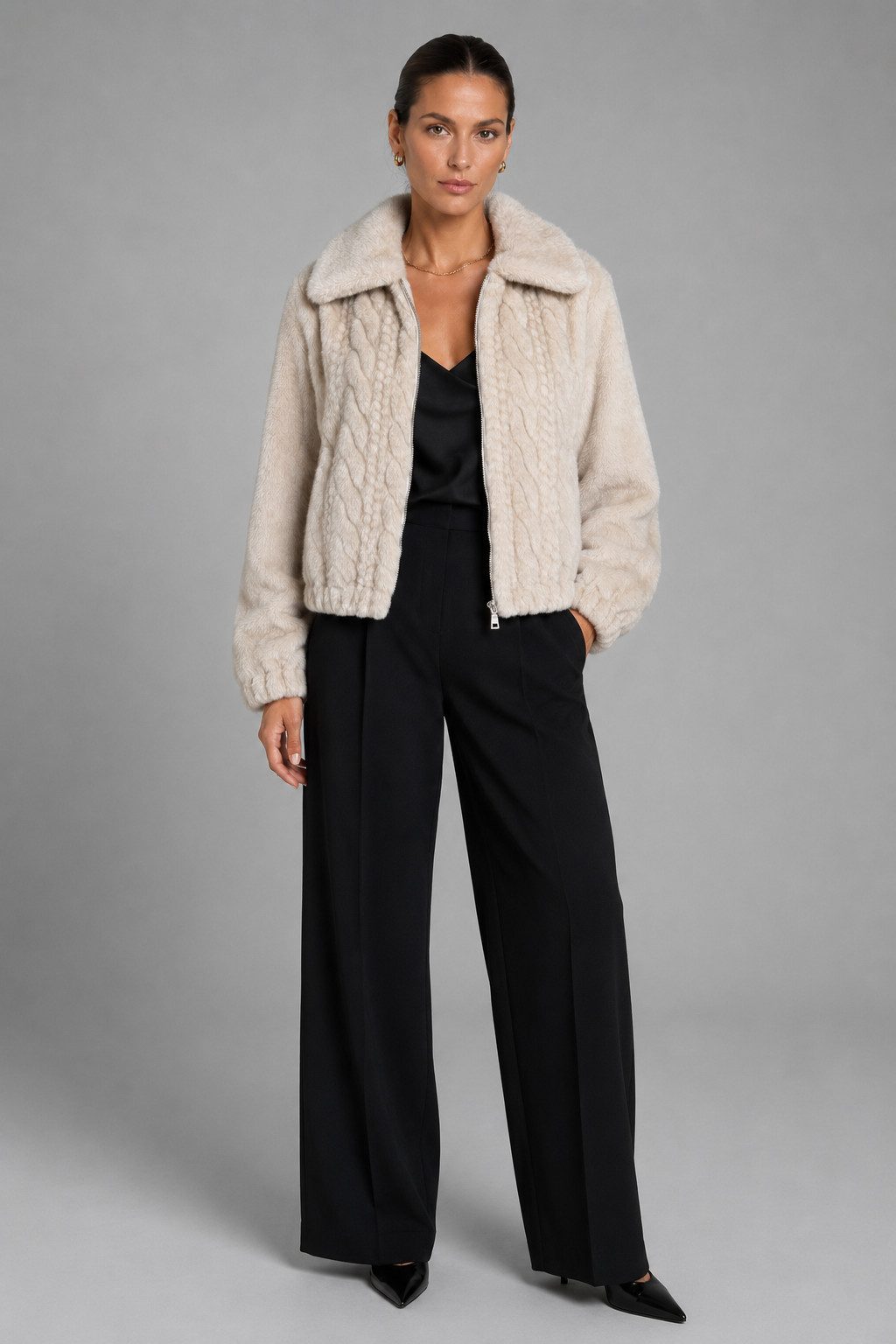 Liu Jo Outdoorjacke GIACCONE SINTETICO - Kunstfelljacke beige mit Zip