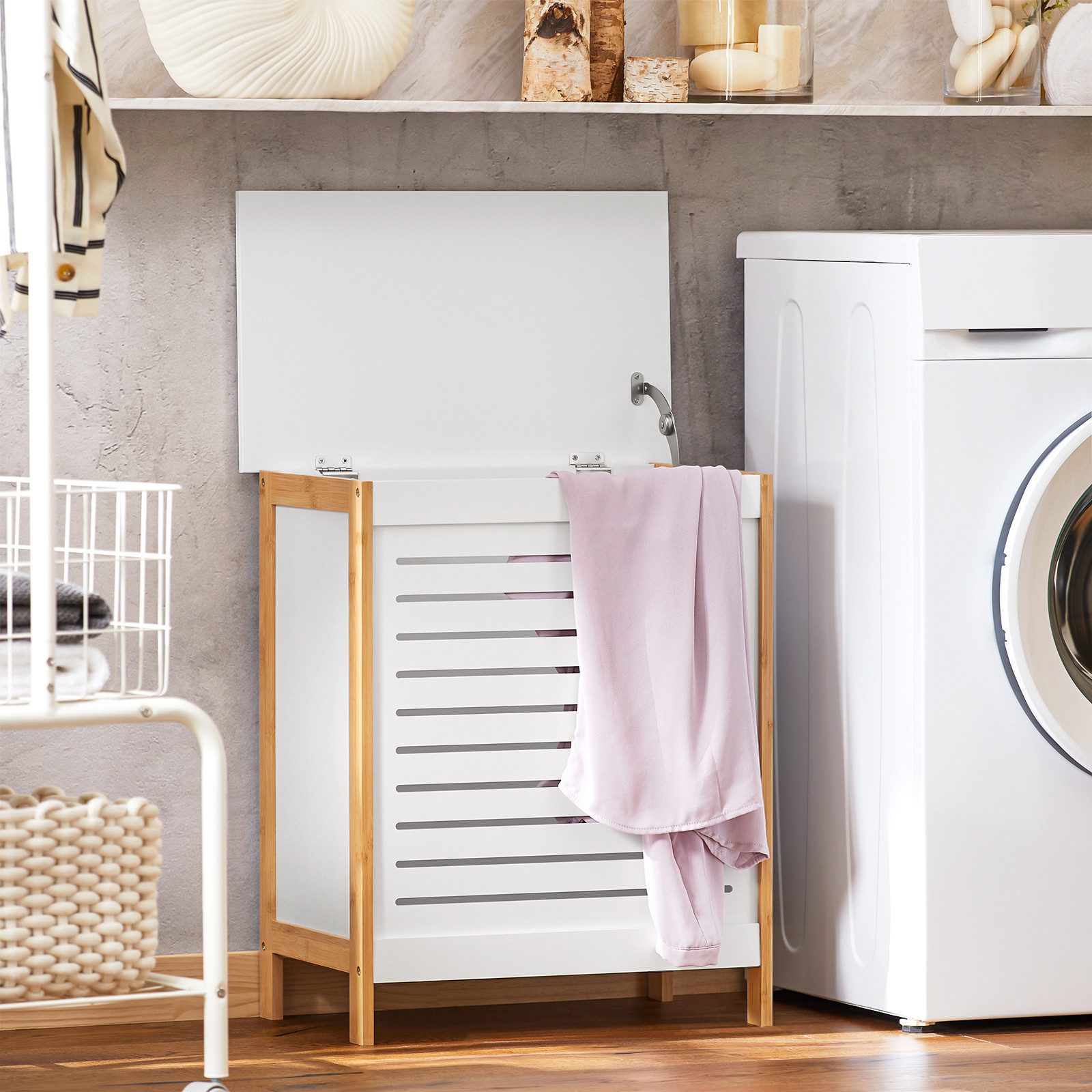 SoBuy Wäschetruhe FSS66, Badkommode Badschrank Wäscheschrank Badezimmerschrank, Wäschekorb Wäschebox Wäschesammler Wäschetonne mit Deckel