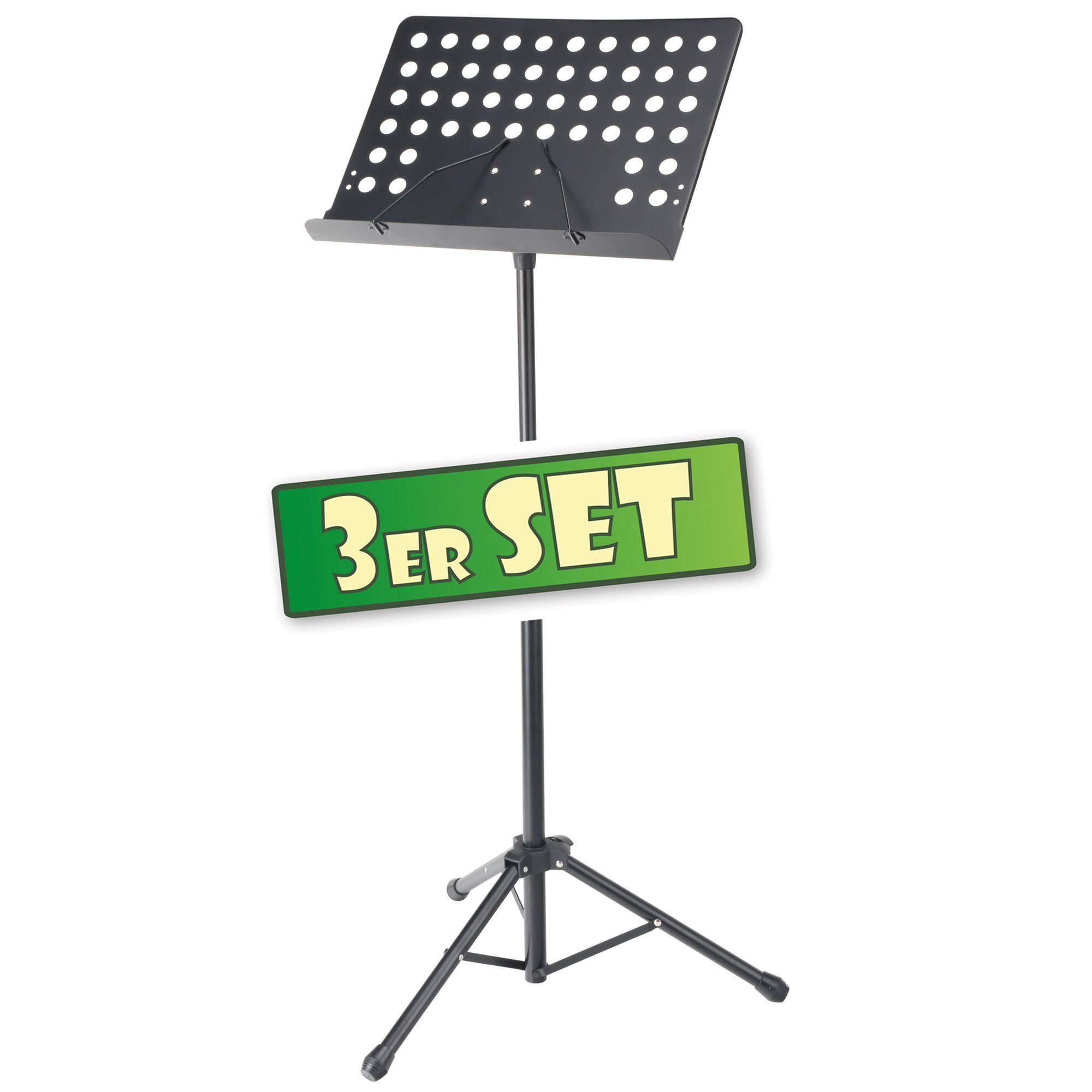 Pronomic Notenpult - Orchesterpult Lochblech mit Notenklemmen, (3-tlg), Notenständer mit abnehmbarer Ablage - ausziehbar von 69 - 115 cm