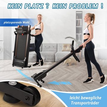 EXTSUD Laufband Fitness Laufband mit LED-Display und 12 Programmen, 1-12 km/h 12 Programme Tablet-/Telefonständer Compact Fold (Schwarz)