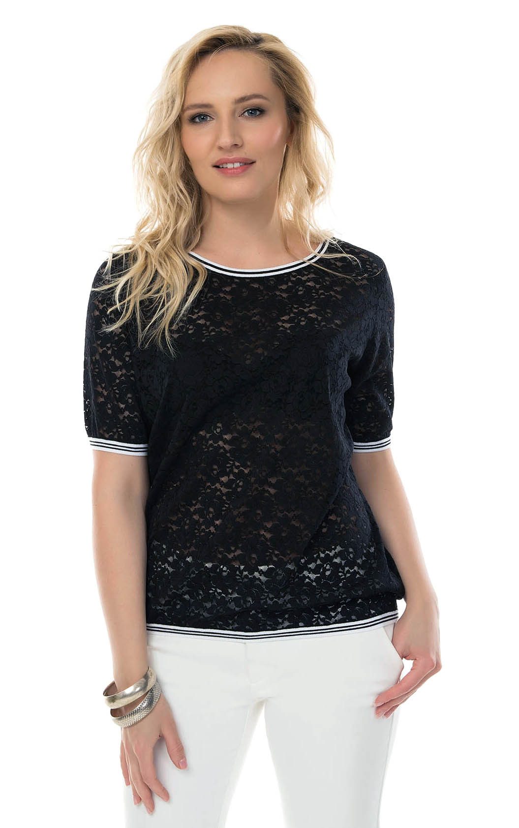 Passioni T-Shirt mit Spitzenverzierung, Kontraststreifen und günstig online kaufen