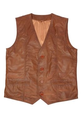 Lolus Lederweste Ludwig dark cognac Herren Lederweste mit Knopfverschluss aus weichem Lammnappa Leder