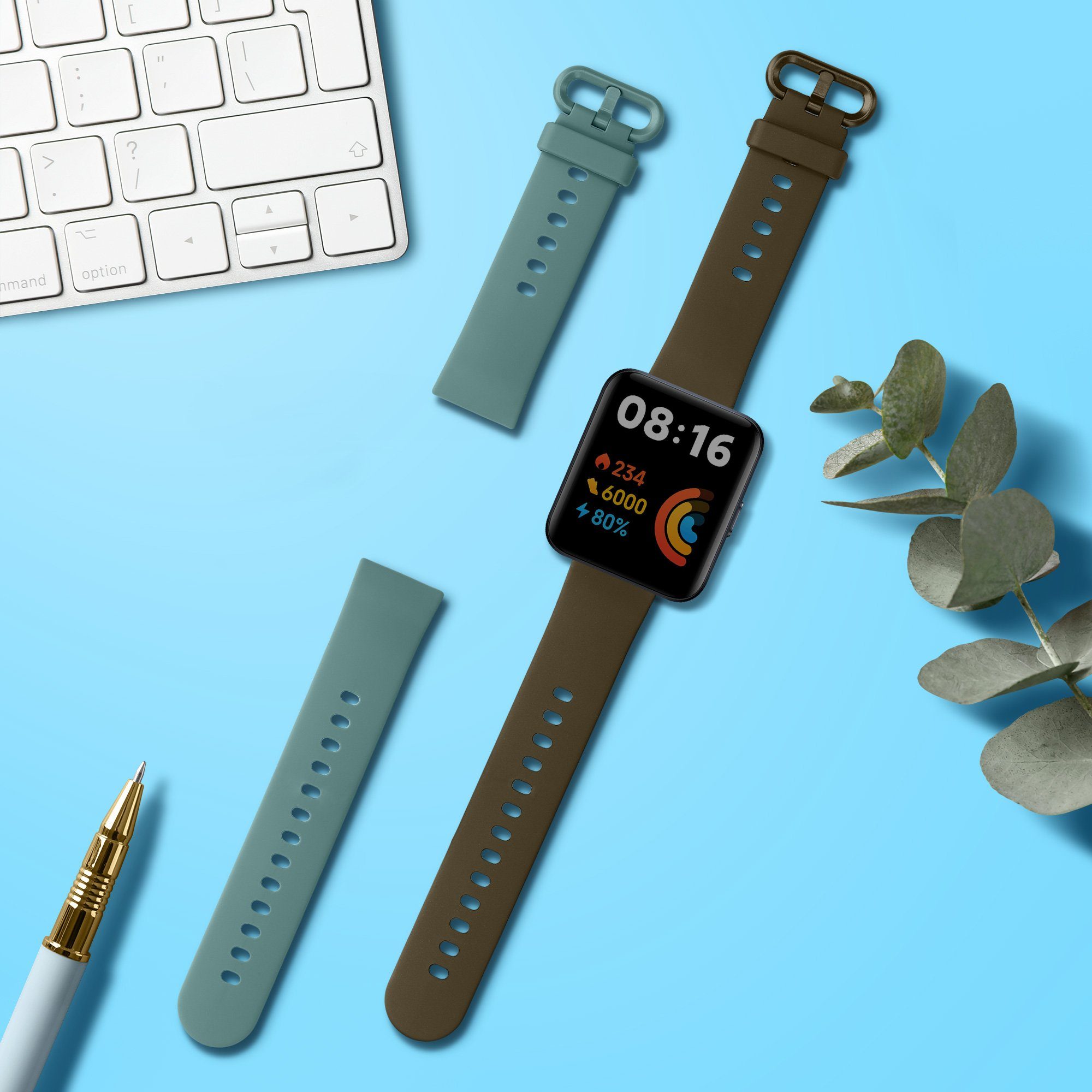Fitnesstracker Armband TPU für 2x Braun Silikon Lite, Xiaomi Watch Set Uhrenarmband 2 Sportarmband Redmi kwmobile