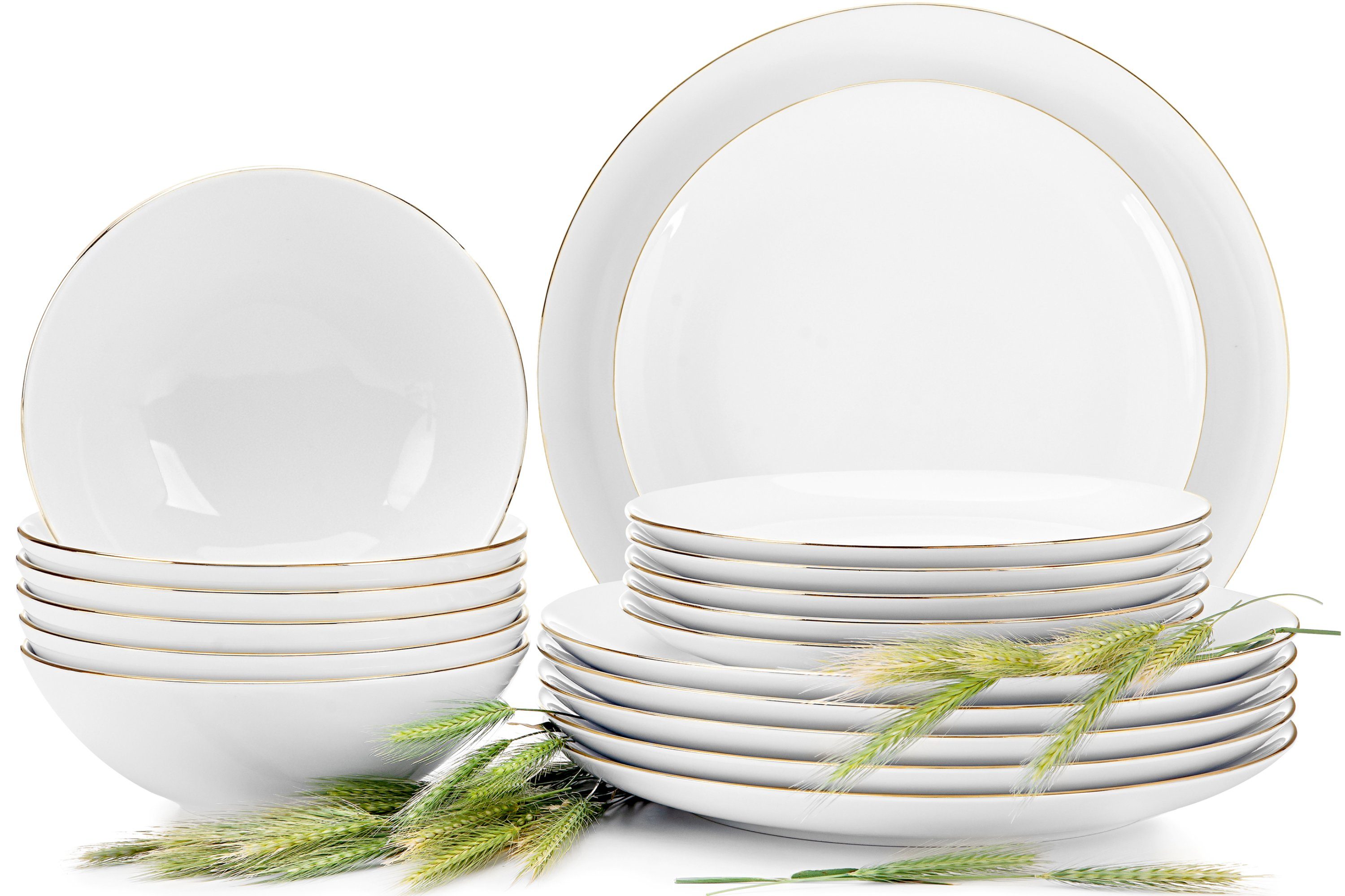 KONSIMO® Tafelservice BOSS Speiseteller Dessertteller Suppenteller (18-tlg), 6 Personen, Porzellan, rund, ⌀27/⌀20,5/⌀18cm