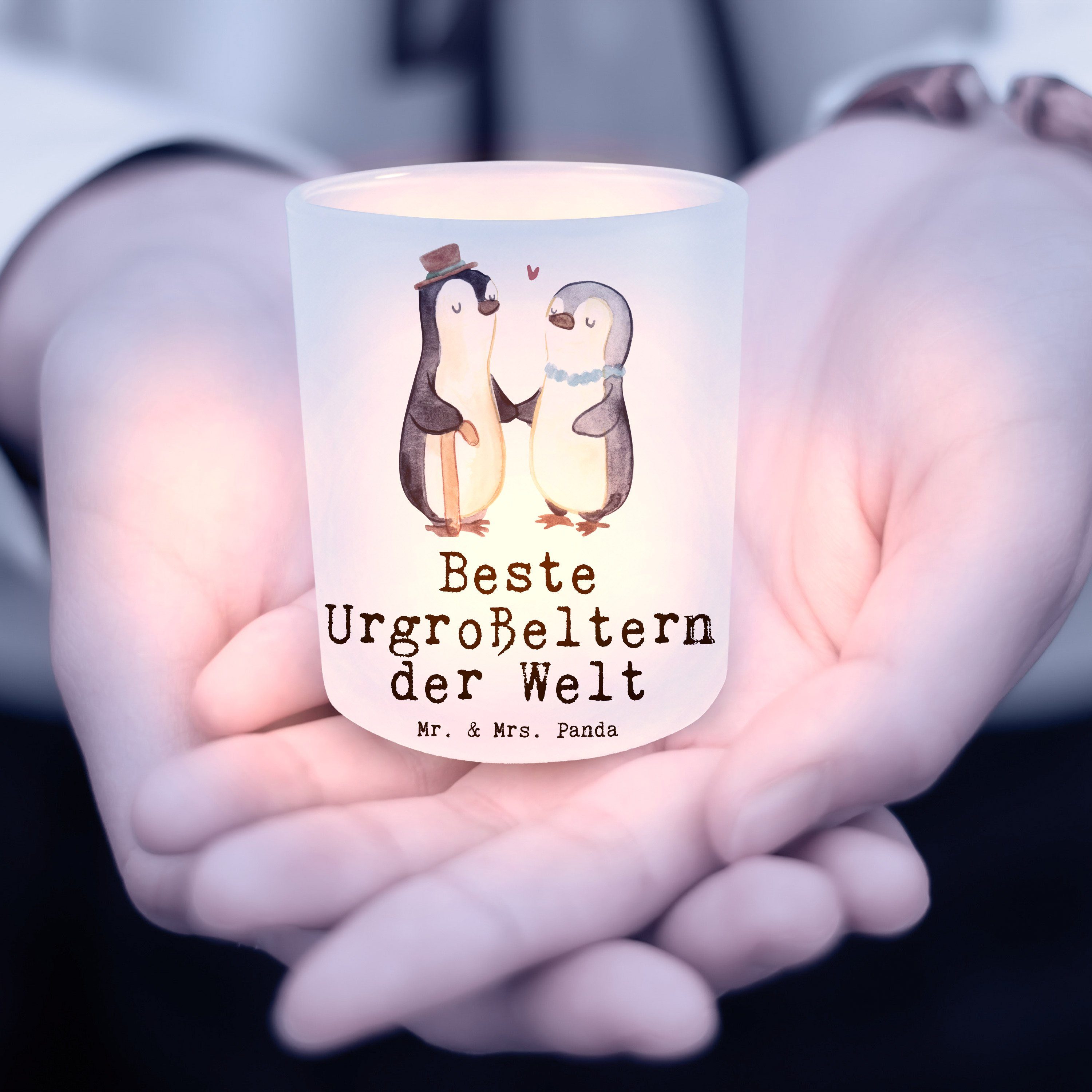 Mr. & Geschenk, Beste der Welt (1 Windlicht St) Pinguin Urgroßeltern Mitbrin - Transparent Panda - Mrs