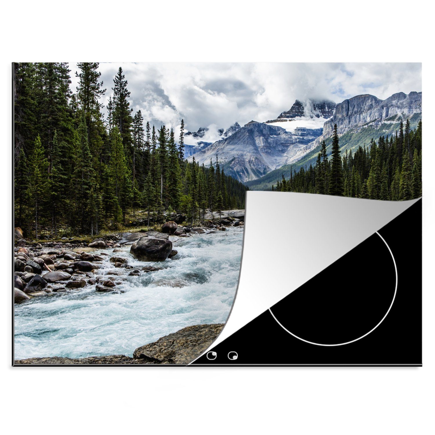 MuchoWow Herdblende-/Abdeckplatte Fluss in der Nähe eines Berges in Kanada, Vinyl, (1 tlg), 70x52 cm, Mobile Arbeitsfläche nutzbar, Ceranfeldabdeckung | Herdabdeckplatten
