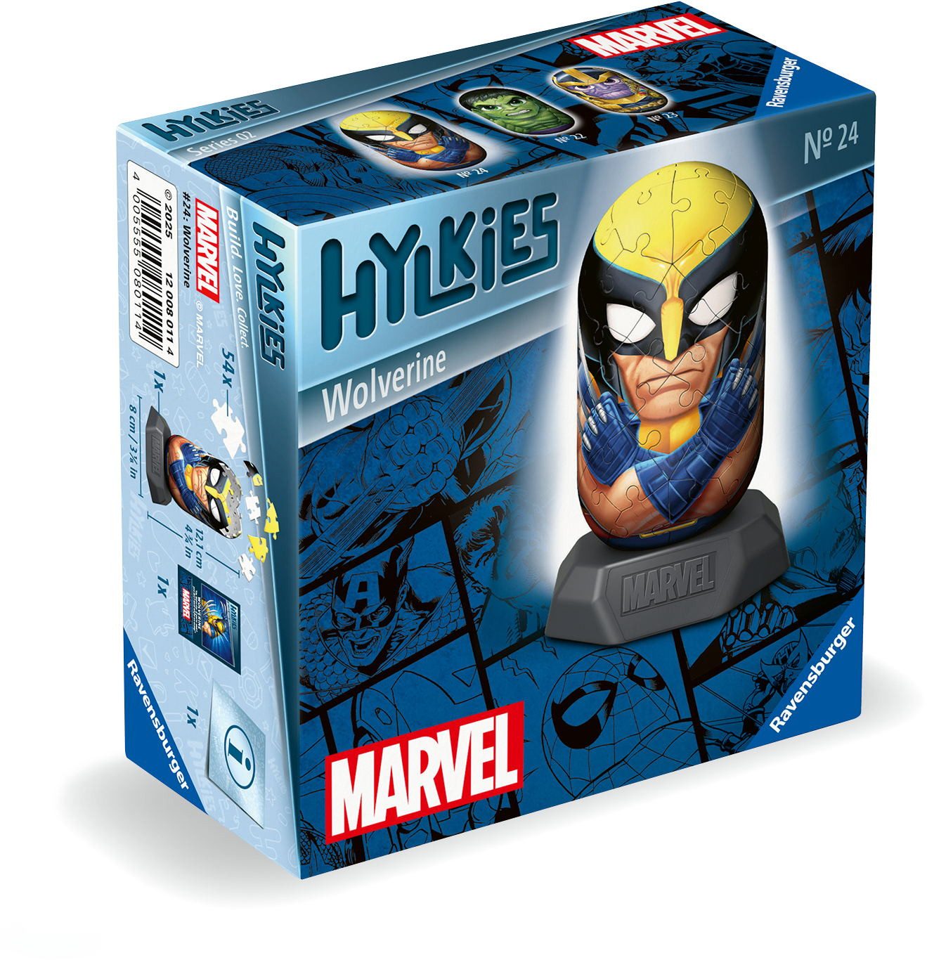 Ravensburger Puzzle 54 Tl. 3D Puzzle Hylkies Marvel Heroes Wolverine Sammelfigur 12008011, Puzzleteile