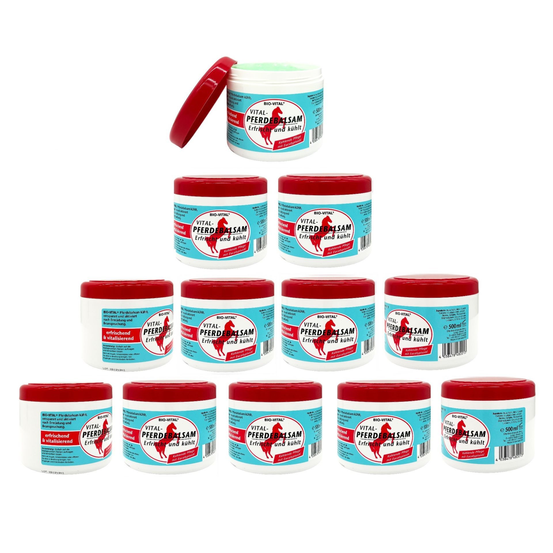 Bio-Vital Körperbalsam Pferdebalsam 500ml Spar-Set, 12-tlg., Erfrischt und kühlt mit Eucalyptusöl