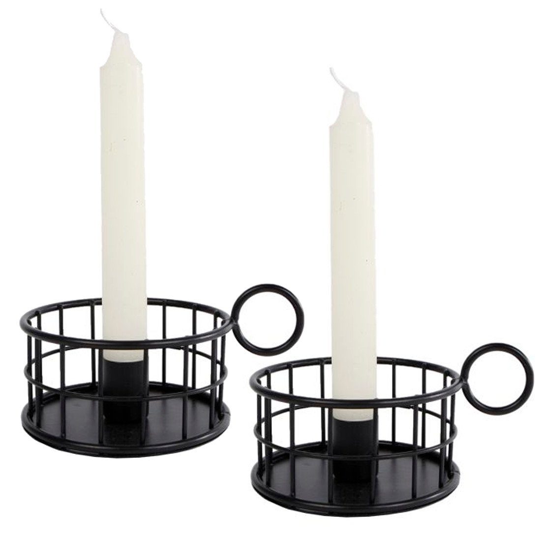 Macosa Home Kerzenhalter moderne Design Kerzenständer Draht Tisch-Dekoration Kerzen Halter (2 St), Kerzenhalter 2er Set Metall schwarz rund Kerzenleuchter mit Griff
