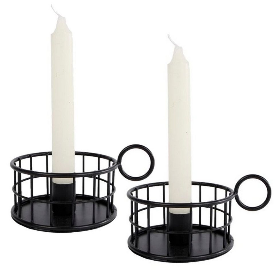 Macosa Home Kerzenhalter moderne Design Kerzenständer Draht  Tisch-Dekoration Kerzen Halter (2 St), Kerzenhalter 2er Set Metall schwarz  rund Kerzenleuchter mit Griff