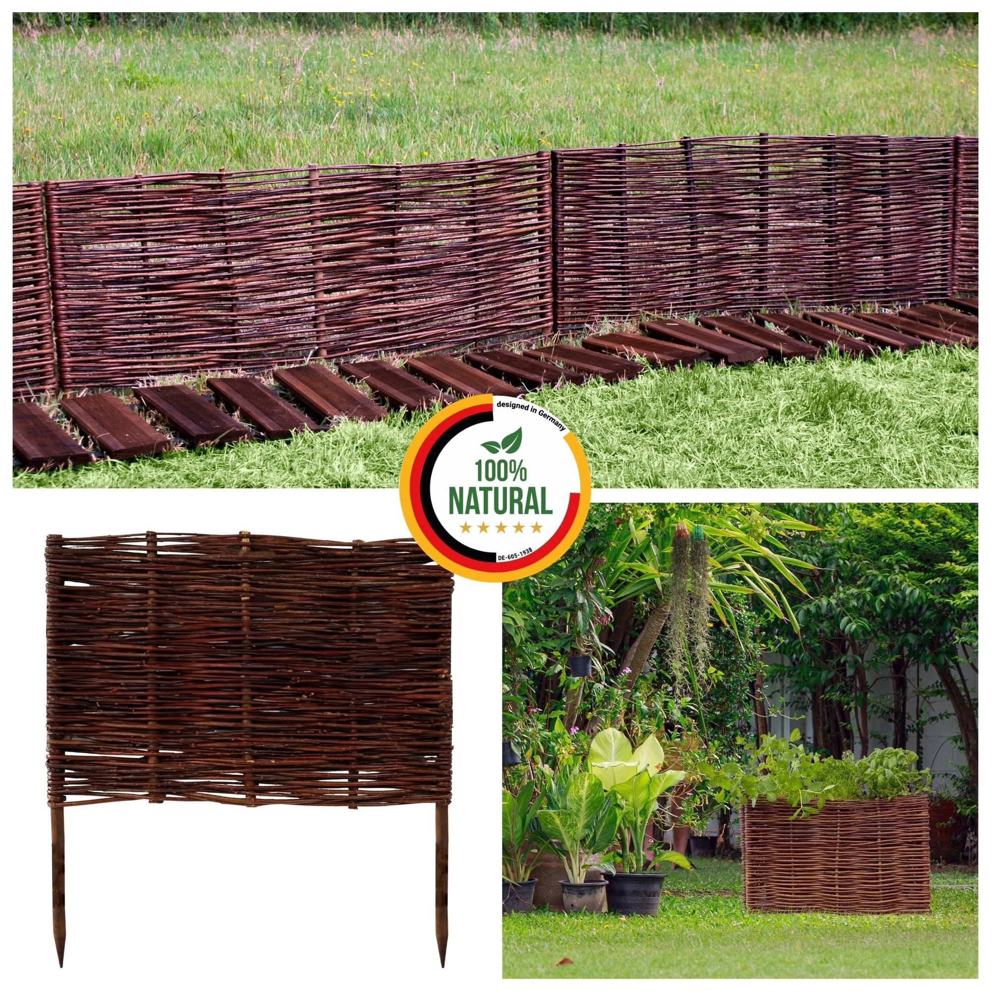 Floranica Weidenzaun Beeteinfassung Beetbegrenzung aus Weide Steckzaun, (1-St., (L:H) 60 x 60 cm), Rasenkante aus Weidengeflecht Beetzaun Weidenzaun Beetumrandung