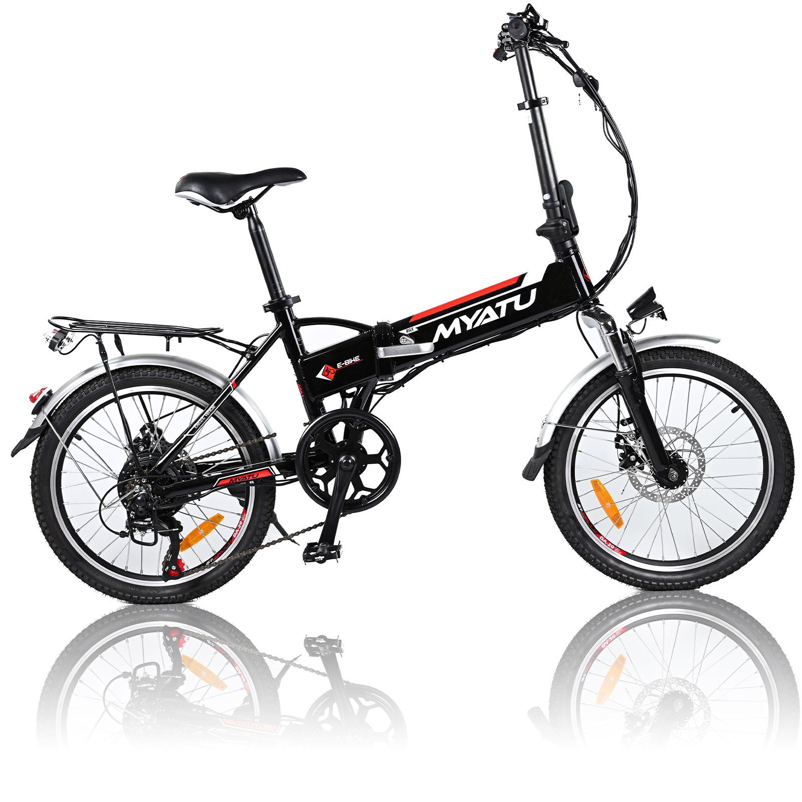 Myatu E-Bike 20 Zoll Faltbares Elektrofahrrad, Klapprad E-Bike, 7 Gang SHIMANO, Kettenschaltung, 375,00 Wh Batterie, (Set) Schwarz | E-Falträder