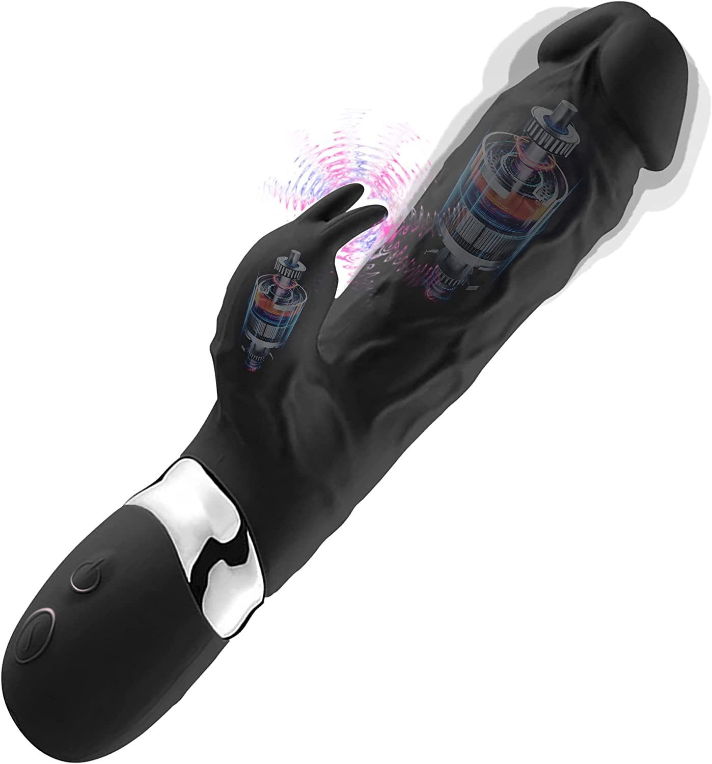 autolock Klitoris-Stimulator Rabbit-Vibratoren für Sie Klitoris und G-punkt, Doppelte Stimulator Massage-Stab Rabbit Vibrator mit 7 Vibrationsmodi Schwarz