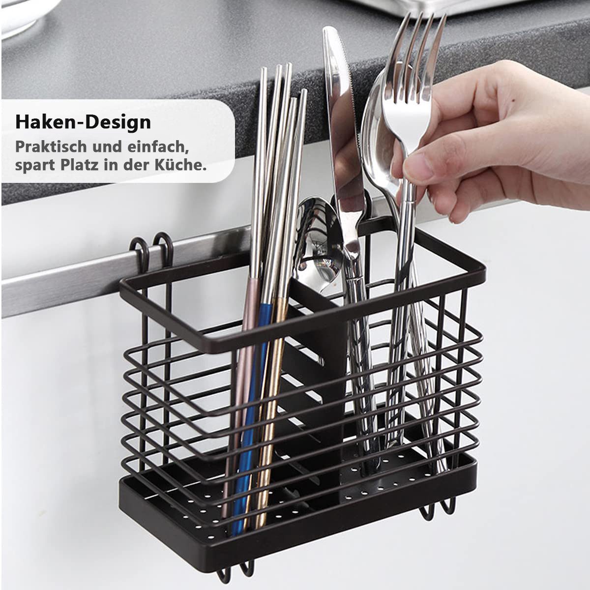 Rhein Beleuchtung Besteckhalter Besteck-Organizer mit 2 Fächern, küchenutensilienhalter, spülorganizer, (Geeignet für die Aufbewahrung von Messern, Gabeln und Löffeln), Offenes Design, schnelles Abtropfen, kann hängend montiert werden