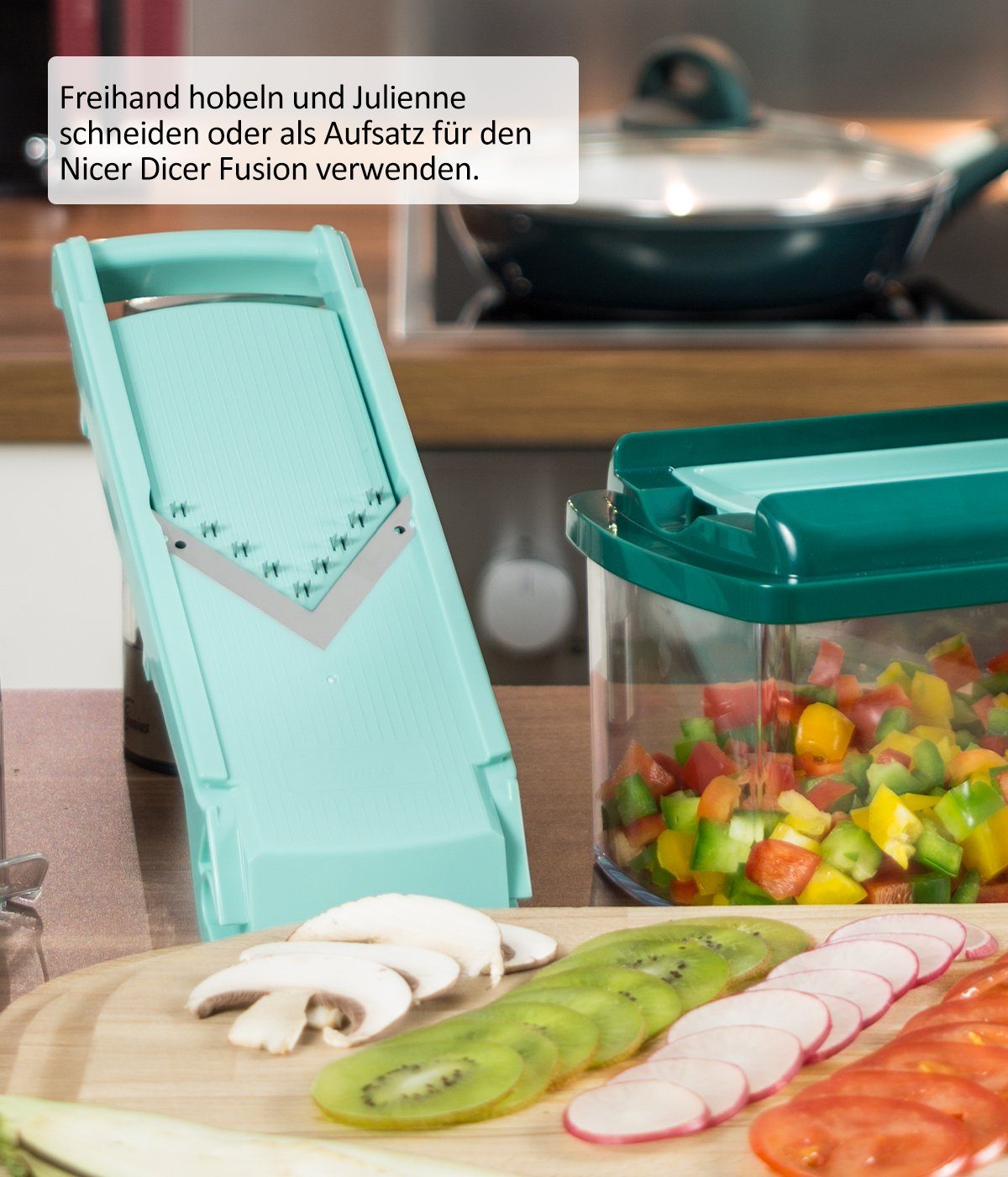 Genius Gemüsehobel Nicer Dicer Fusion Slicer, (passend zum Nicer Dicer Fusion), Verstellbarer Hobel mit V-Klinge aus Edelstahl