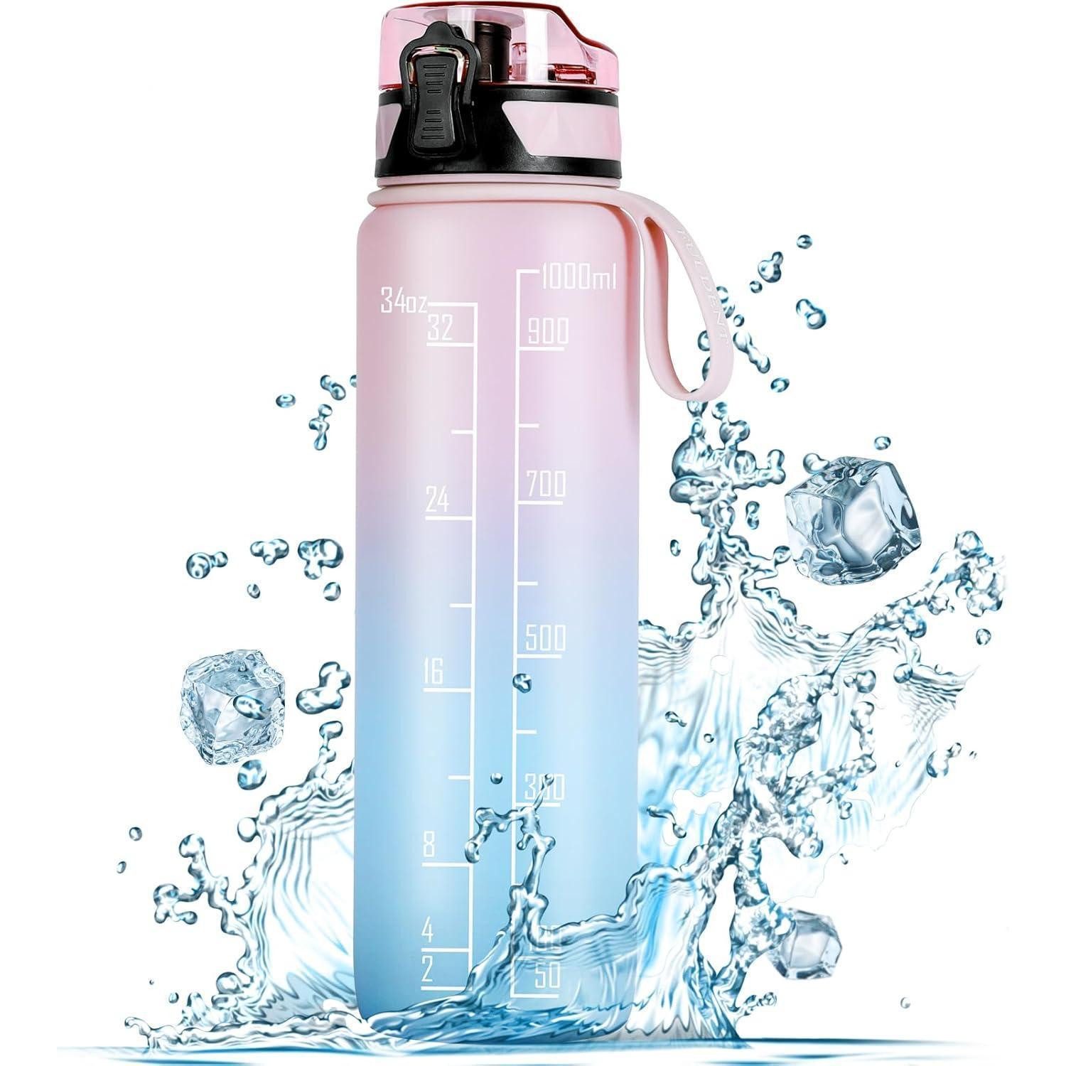 FULDENT Trinkflasche Trinkflasche 1L Sport Wasserflasche BPA Frei mit Gummi Grip für
