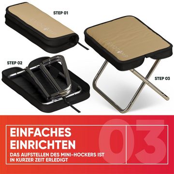 EVOCAMP Campinghocker Klapphocker faltbar, Zeltstangenstruktur aus Aluminium, khaki (faltbarer Hocker für Outdoor und Indoor, Mini Campingstuhl, Falthocker, Klappstuhl, Angelhocker)