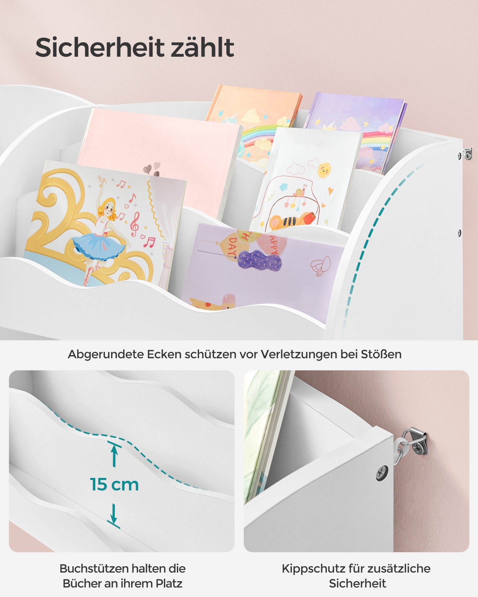 SONGMICS Spielzeugtruhe Bücherregal Kinder, Kinderregal für Bücher, Spielzeugregal, mit 2 Boxen, für Spielzimmer, Kinderzimmer, Wohnzimmer – Bild 5 von 5