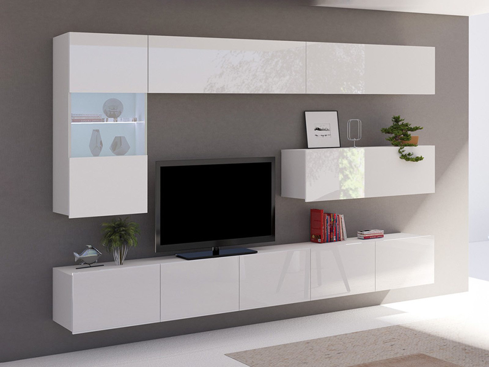 HAUSELEMENT Wohnwand CALABRINI-4, (6-St), Hängewohnwand Schrankwand LED-Beleuchtung Anbauwand Modern