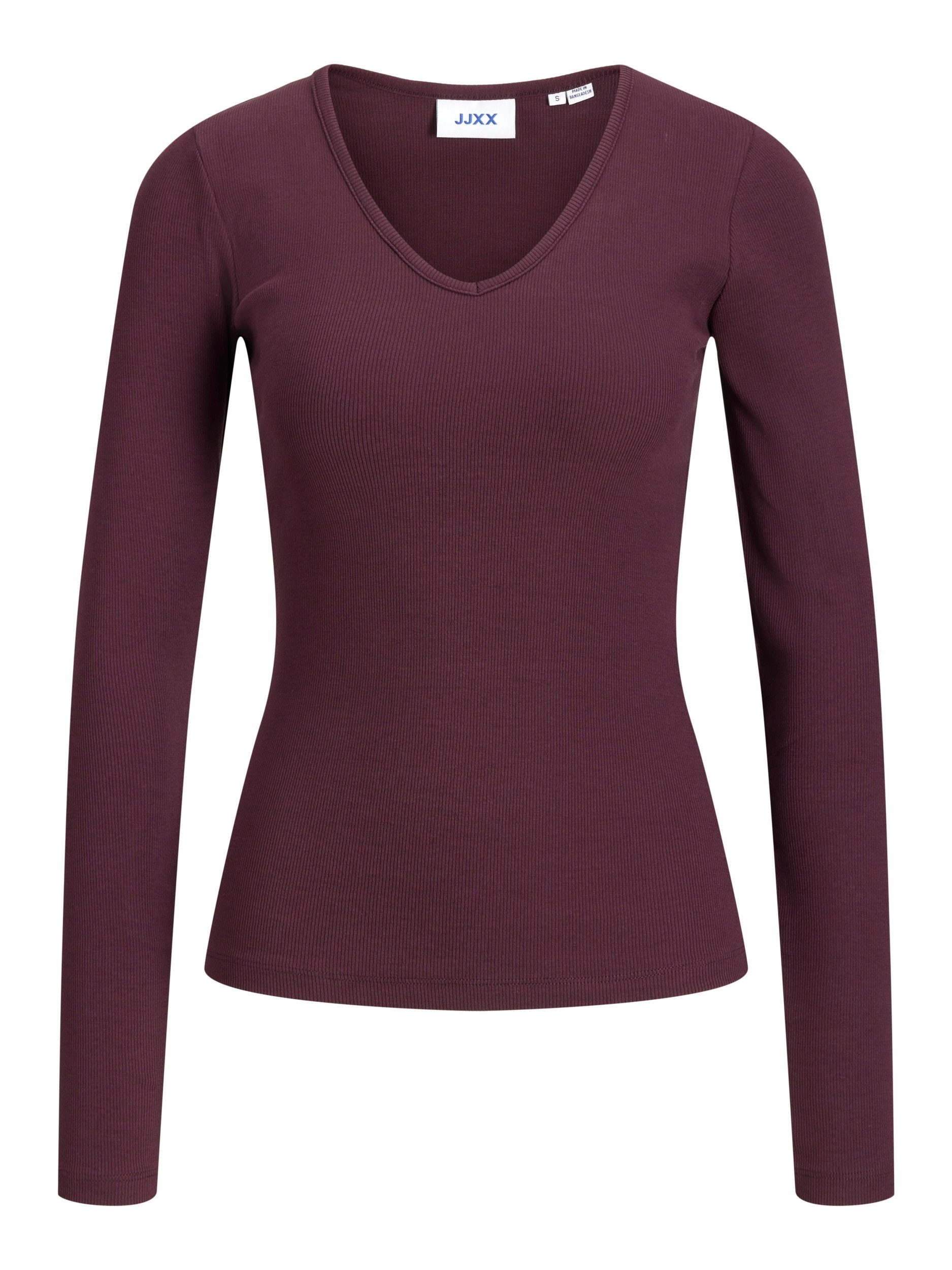 JJXX T-Shirt JXFREYA STR LS V-NECK TOP JRS NOOS, Winetasting