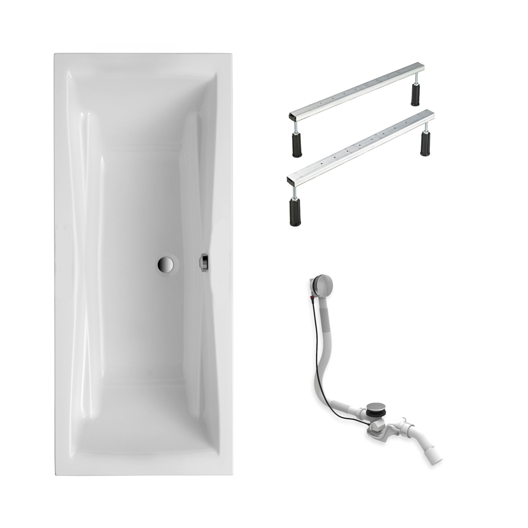Schulte Badewanne Idro, Sanitäracryl, Weiß, (Komplett-Set), 180x80 cm, mit Fußgestell und Ablauf