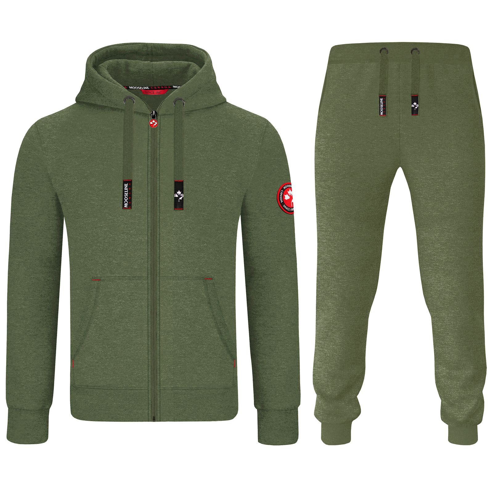 MOOSELINE Jogginganzug Herren Olive - rotes Stoffpatch (2-tlg), rote Stoff- günstig online kaufen
