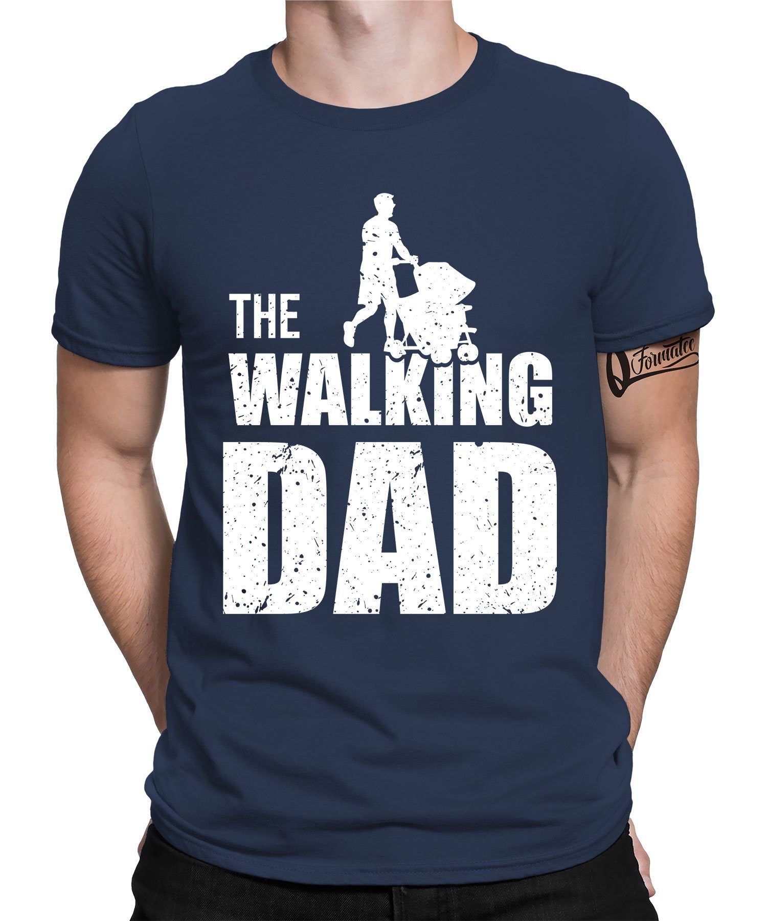 Quattro Formatee Kurzarmshirt The Walking Dad - Papa Vatertag Vater Herren T-Shirt (1-tlg) Navy Blau