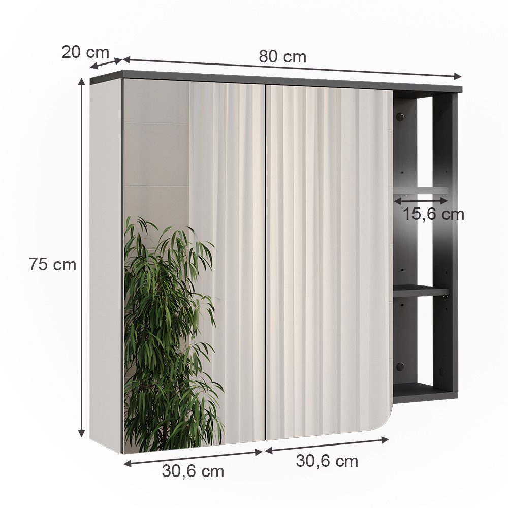 Vicco Badezimmerspiegelschrank Karen, Anthrazit/Weiß, 80 x 75 cm (1-St) – Bild 2 von 5