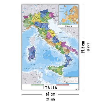 Grupo Erik Poster Mappa Italia Fisico Politico Karte von Italien 61 x 91,5 cm