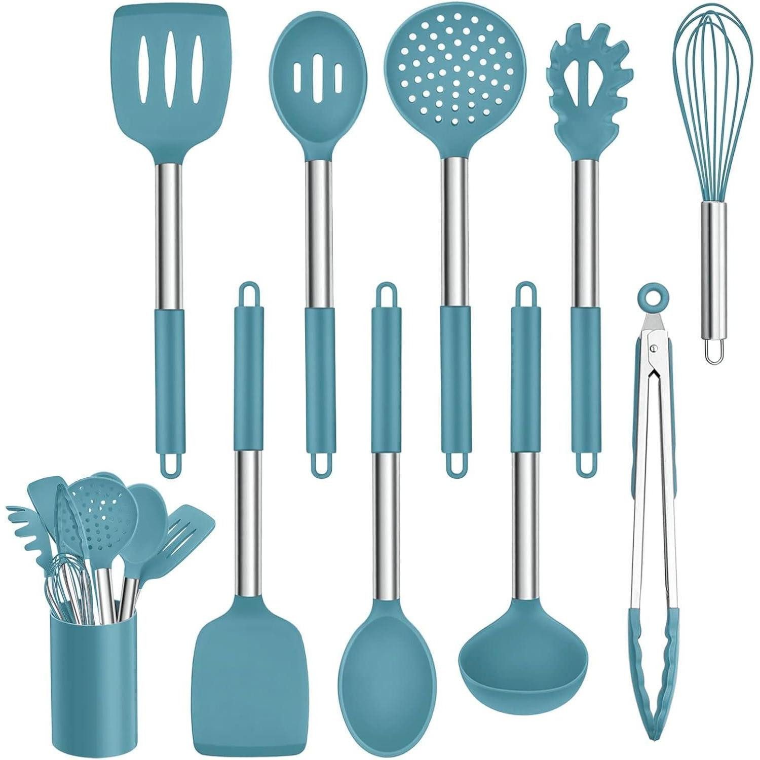 Kochbesteck-Set Küchenhelfer 10tlg Silikon Edelstahlgriff spülmaschinenfest Blau