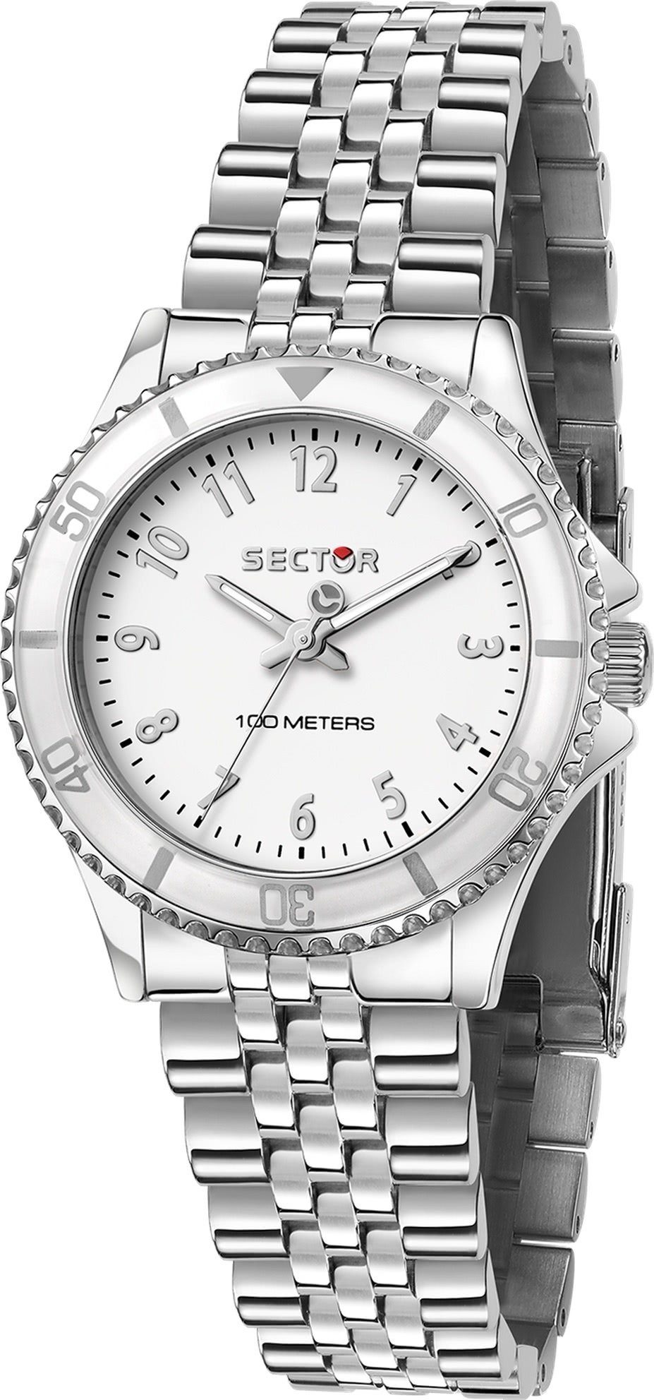 Sector Quarzuhr Sector Damen Armbanduhr Analog, (Analoguhr), Damen Armbanduhr rund, groß (ca. 43mm), Edelstahlarmband silber, Fashi
