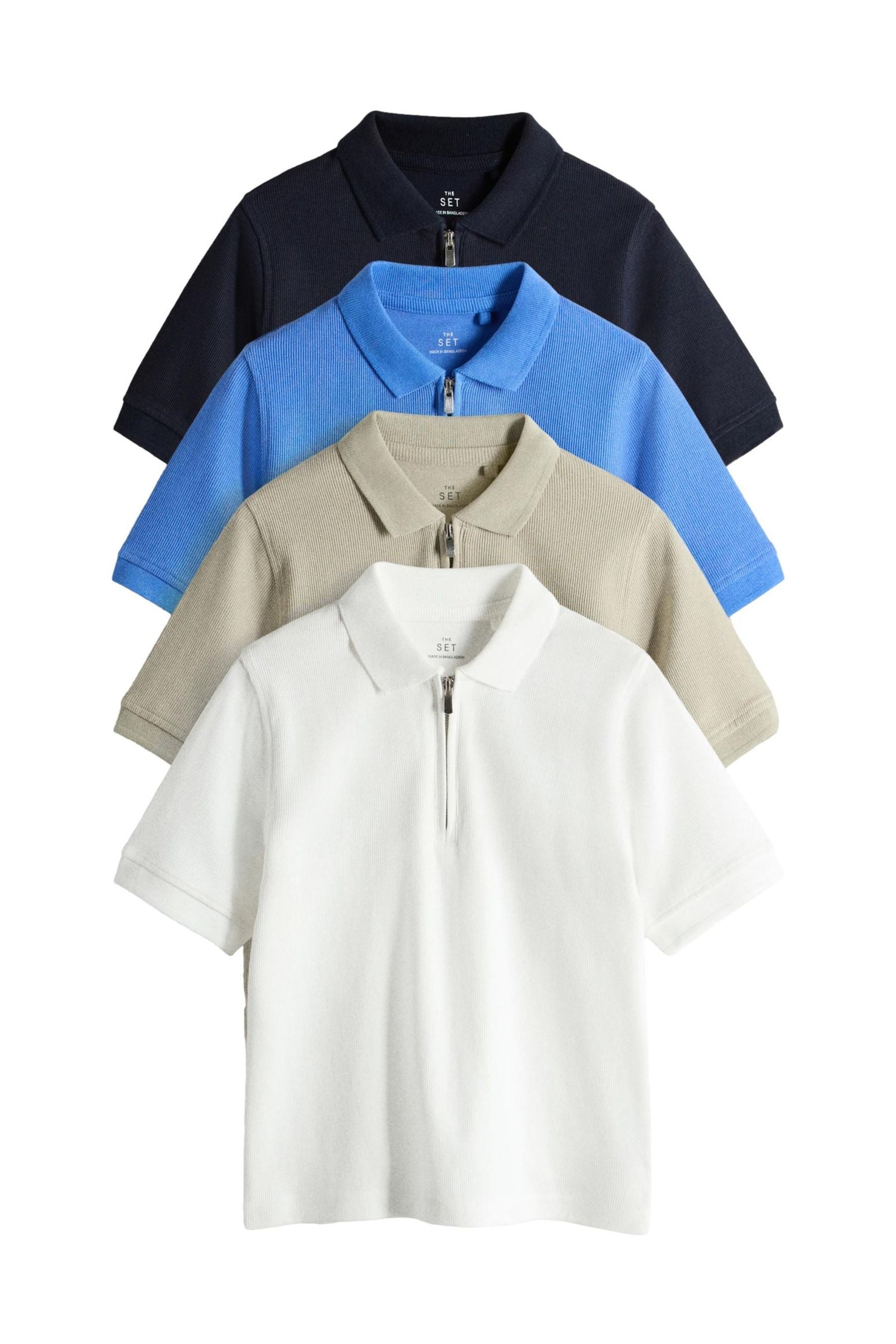 Poloshirt The Set Strukturierte Poloshirts mit RV, 4er-Pack