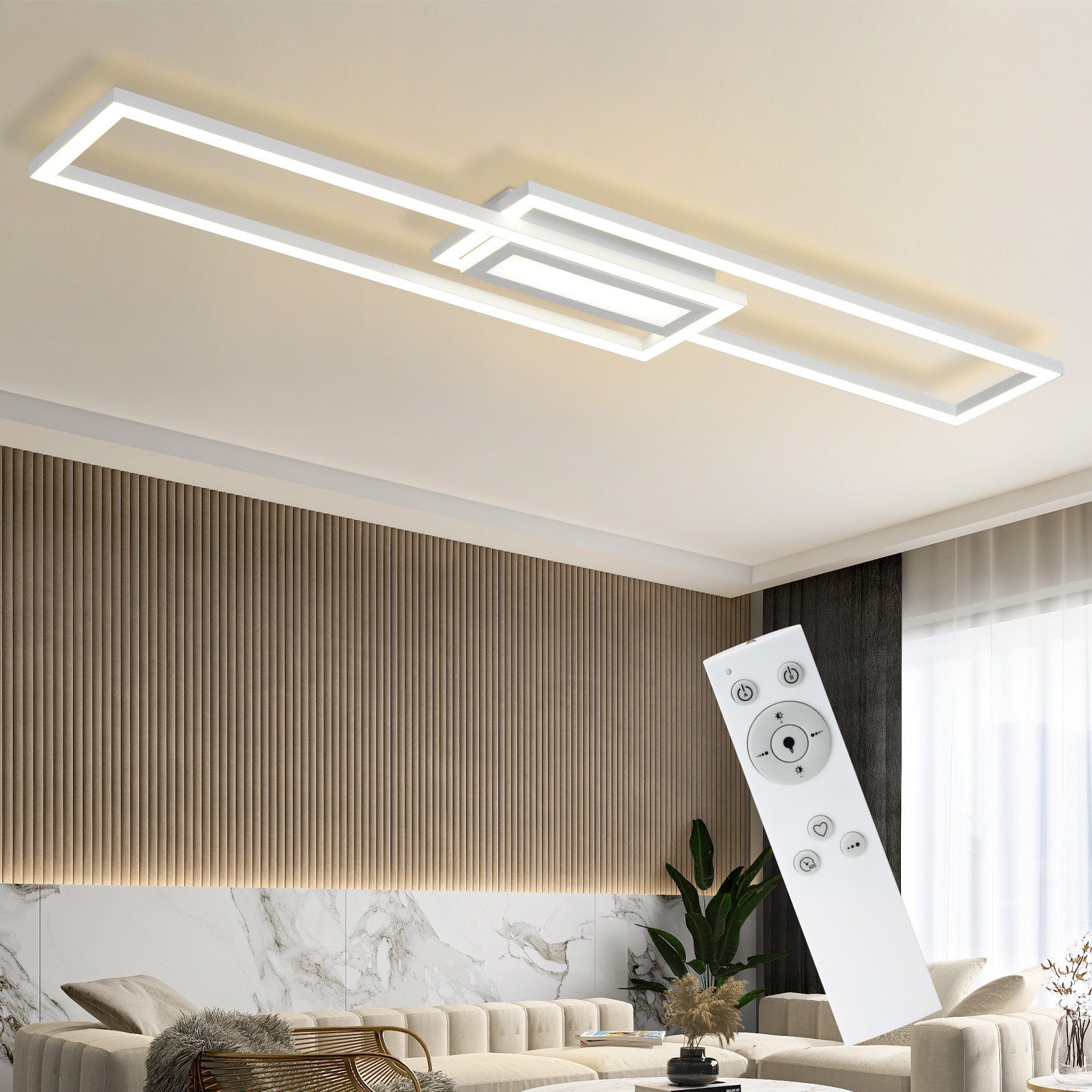 ZMH LED Deckenleuchte Dimmbar Wohnzimmerlampe mit Fernbedienung Modern Design, LED fest integriert, Schlafzimmerlampe Wohnzimmer Schlafzimmer, Weiß