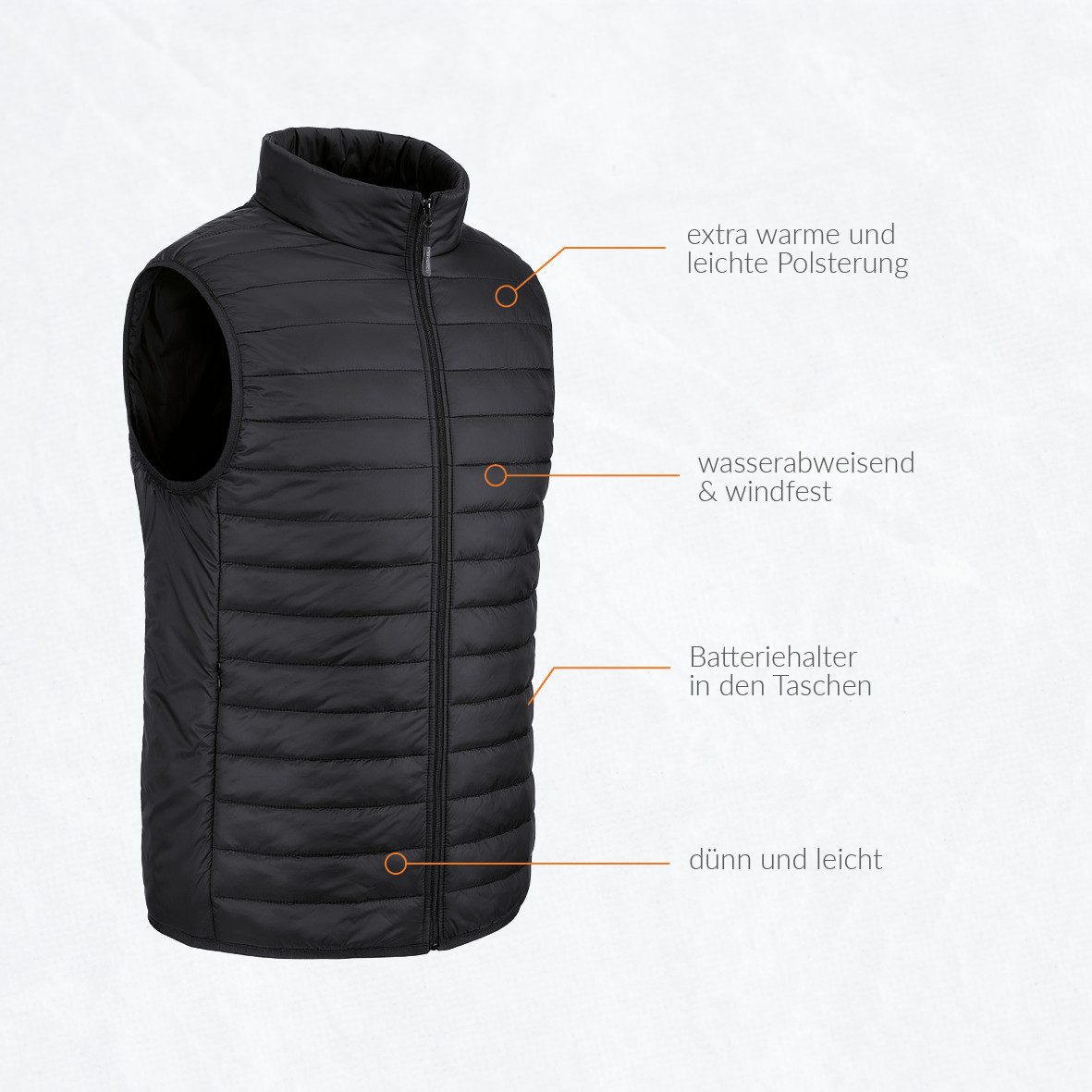 30seven Steppweste beheizte Weste - Regular Fit Herren - Schwarz 5V Set inkl. 2 Powerbanks & Ladegeräte