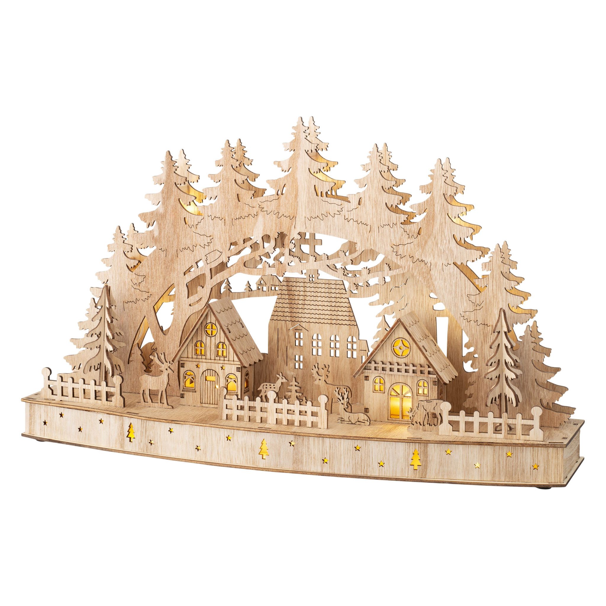 Spetebo LED Schwibbogen Weihnachtsdorf 44 x 26 cm warm weiß beleuchtet (1-tlg), mit Timer