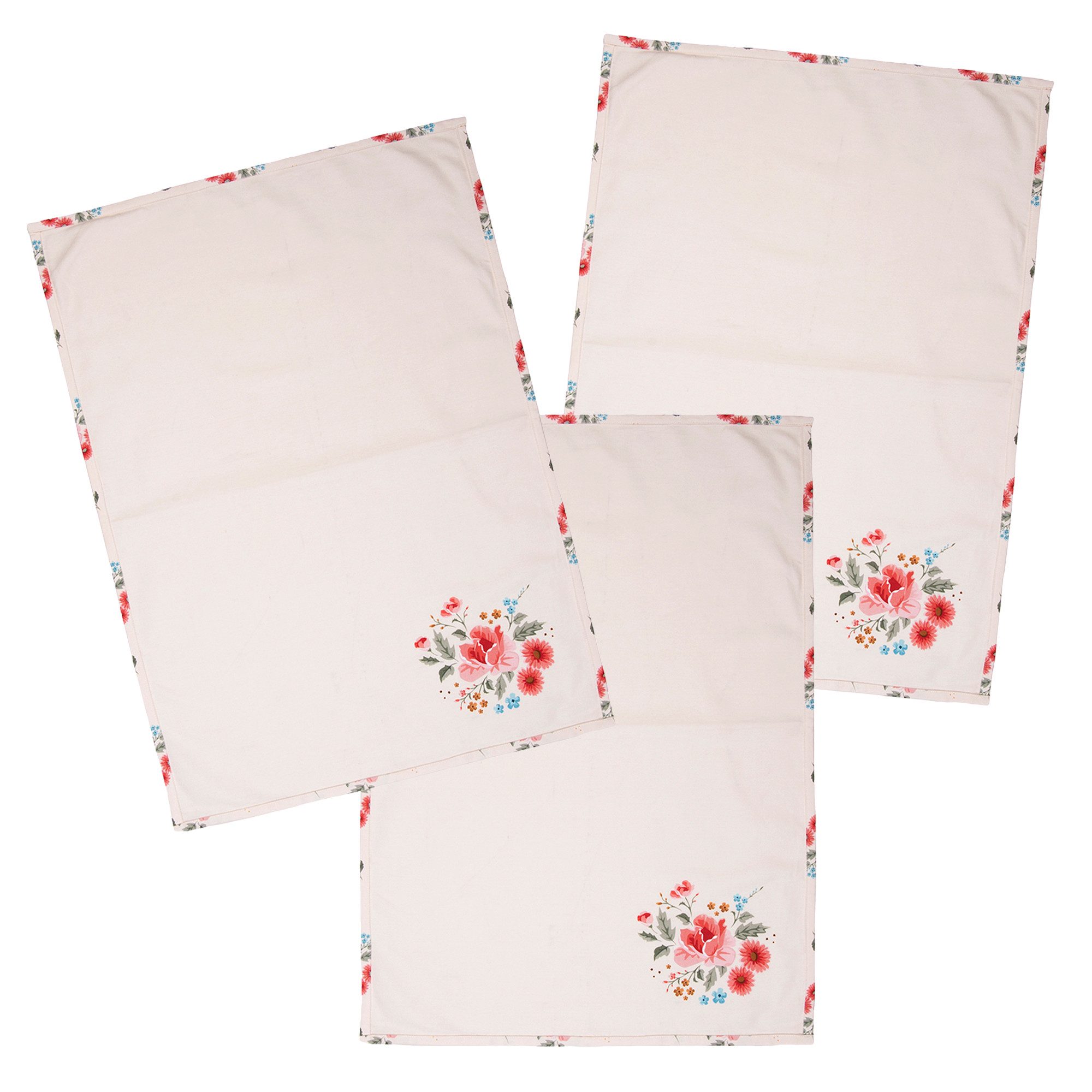 Clayre & Eef Geschirrtuch Little Rose Collection, (Set, 3-tlg., 3-teilig), Geschirrtücher (3 Stück), ca.50x70cm Baumwolle