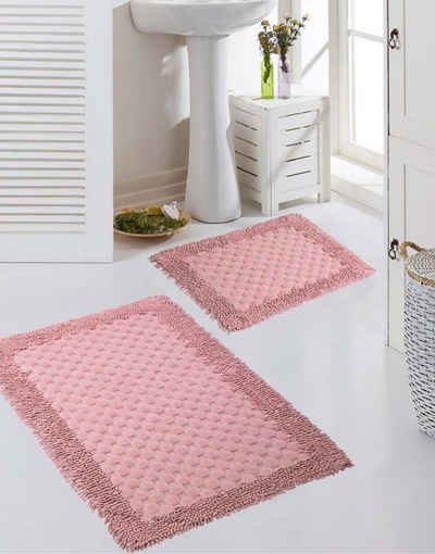 Teppich Badezimmerteppich Set 2-teilig Kreis-Muster rutschfest waschbar - rosa, Teppich-Traum, Oval, Höhe: 7,5 mm, waschbar