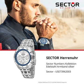 Sector Chronograph Sector Herren Armbanduhr Chrono, Herren Armbanduhr rund, groß (43mm), Edelstahlarmband silber, Fashion