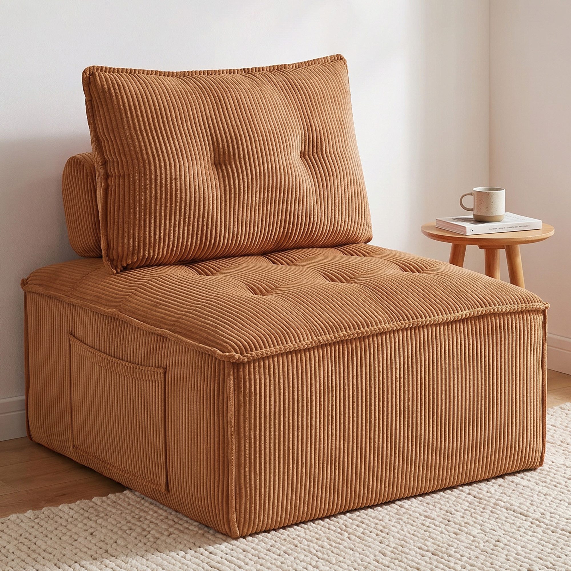 GLP Sofa Modulsofa aus Cord mit Vollschaumkern, rahmenloses Bodensofa, 1 Sofamodul 84 x 84 cm, mit Rückenpolster und Stützrolle, ohne Montage, belastbar bis 150 kg