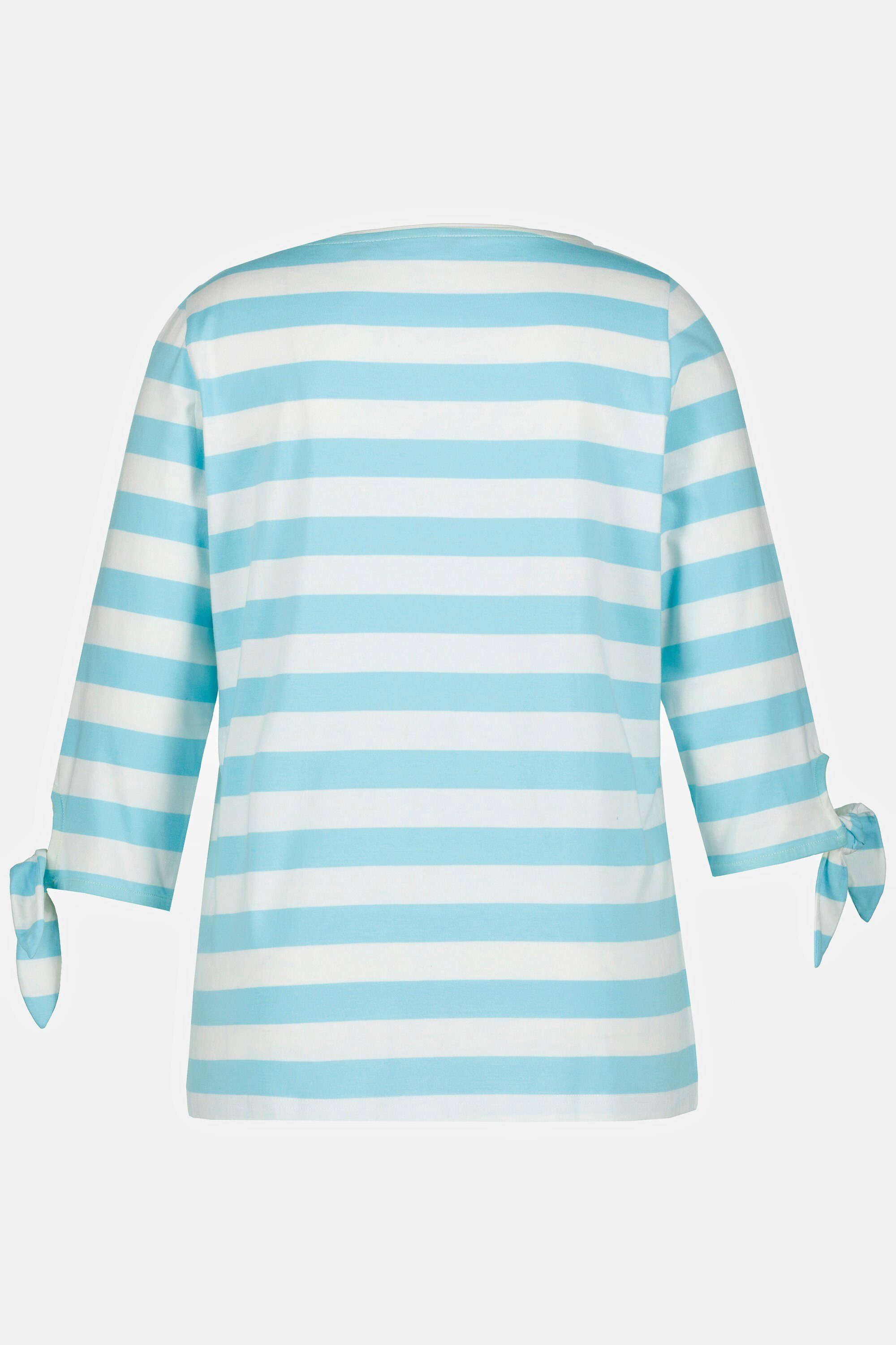 Ulla Popken Quernaht Rundhalsshirt U-Boot-Ausschnitt Streifen T-Shirt hellblau