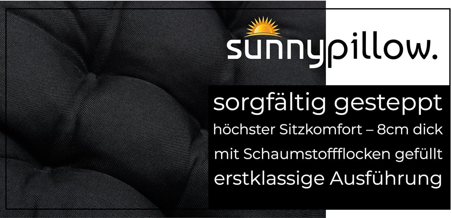 sunnypillow Stuhlkissen 4er Set Stuhlkissen mit Bändern Ontario, Schwarz