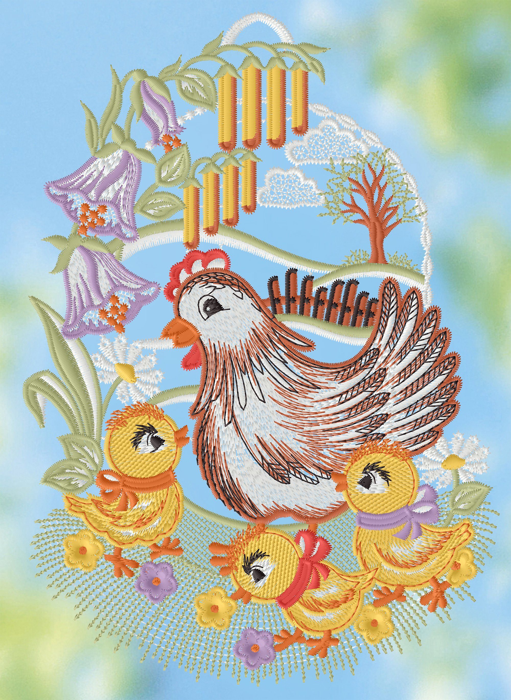 Plauener Spitze® Fensterbild Hühnerfamilie, HxB 28x20cm günstig online kaufen