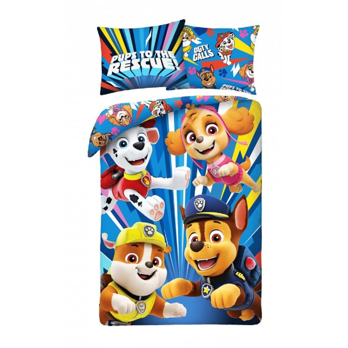 PAW PATROL Bettwäsche Set aus Baumwolle Deckenbezug 160 × 200 cm mit 70 × 80 cm Kissenbezug, Baumwolle, 2 teilig