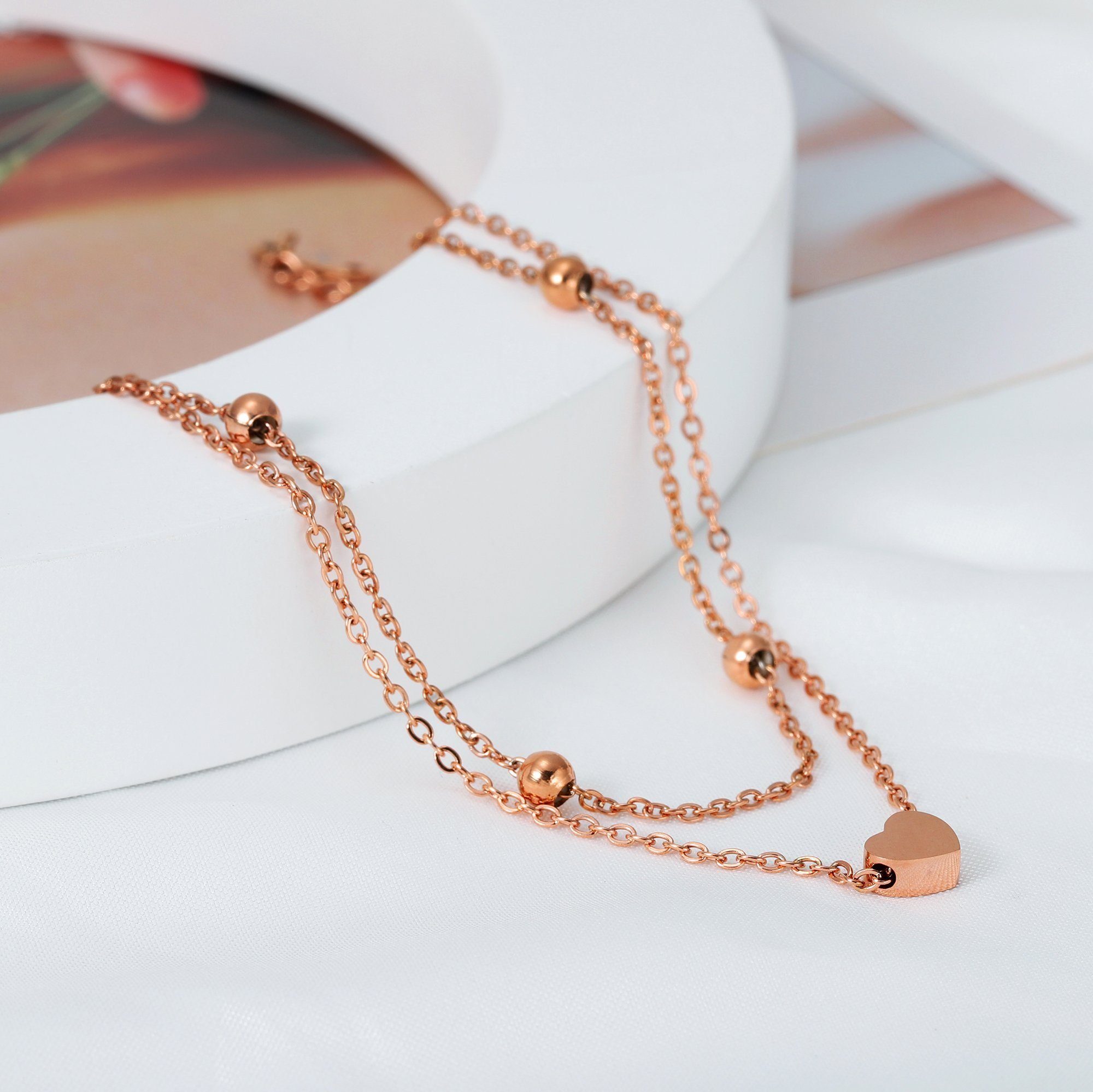 Kim Johanson Fußkette Heart, aus Edelstahl, mit Herz-Anhänger, verstellbar & zart – Bild 4 von 5
