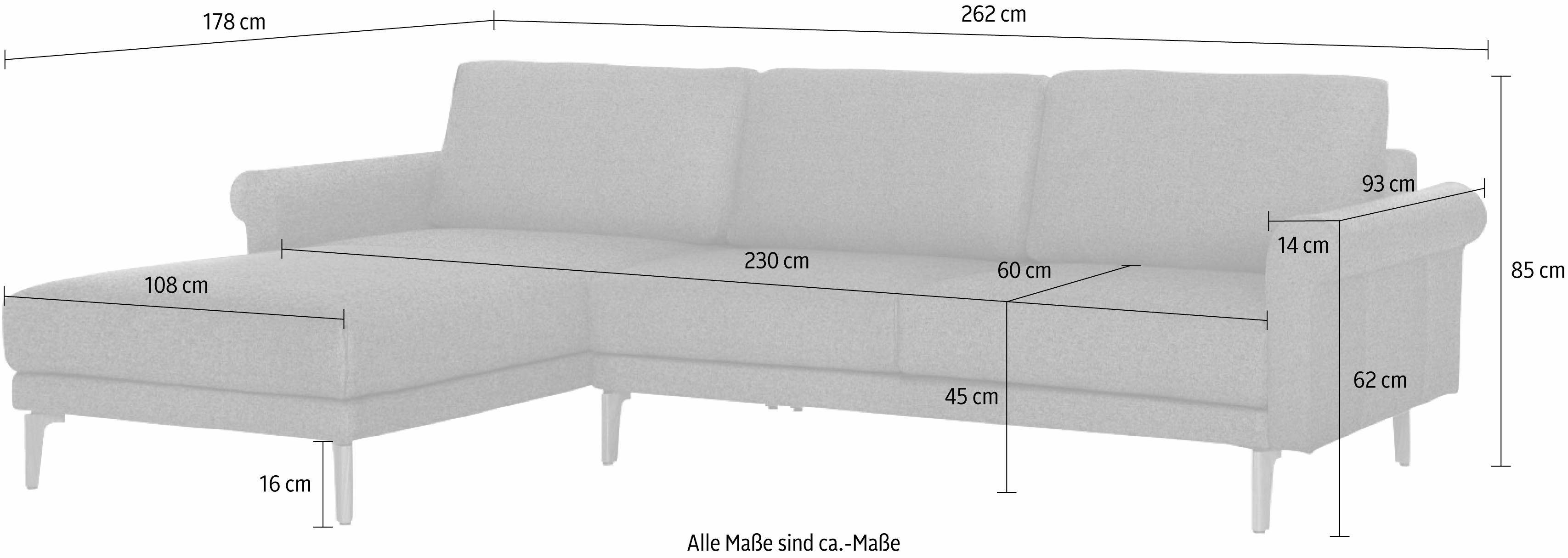 Nussbaum modern Landhaus, sofa Ecksofa hülsta Armlehne Fuß 262 cm, hs.450, Schnecke Breite