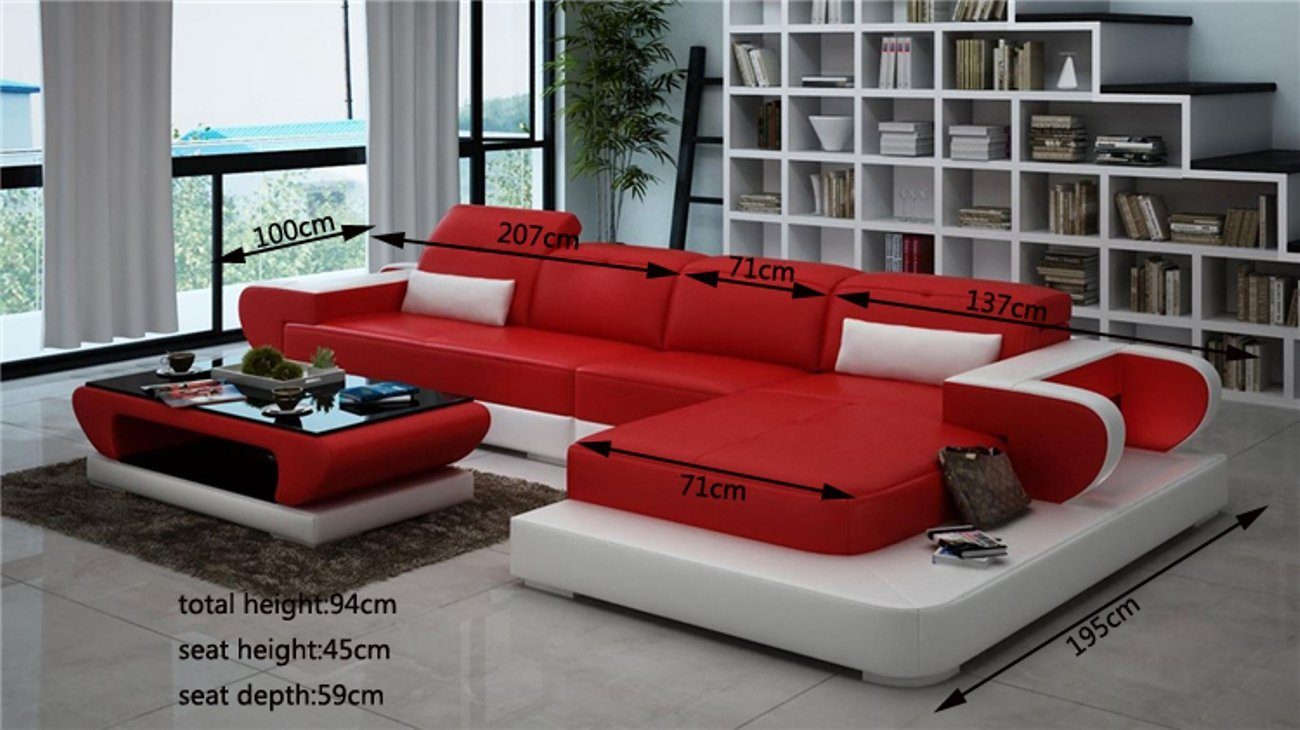 Sofa JVmoebel Moderne Rot Form Eckgarnitur Sitz Ecksofa, Couch Polster L Ecke