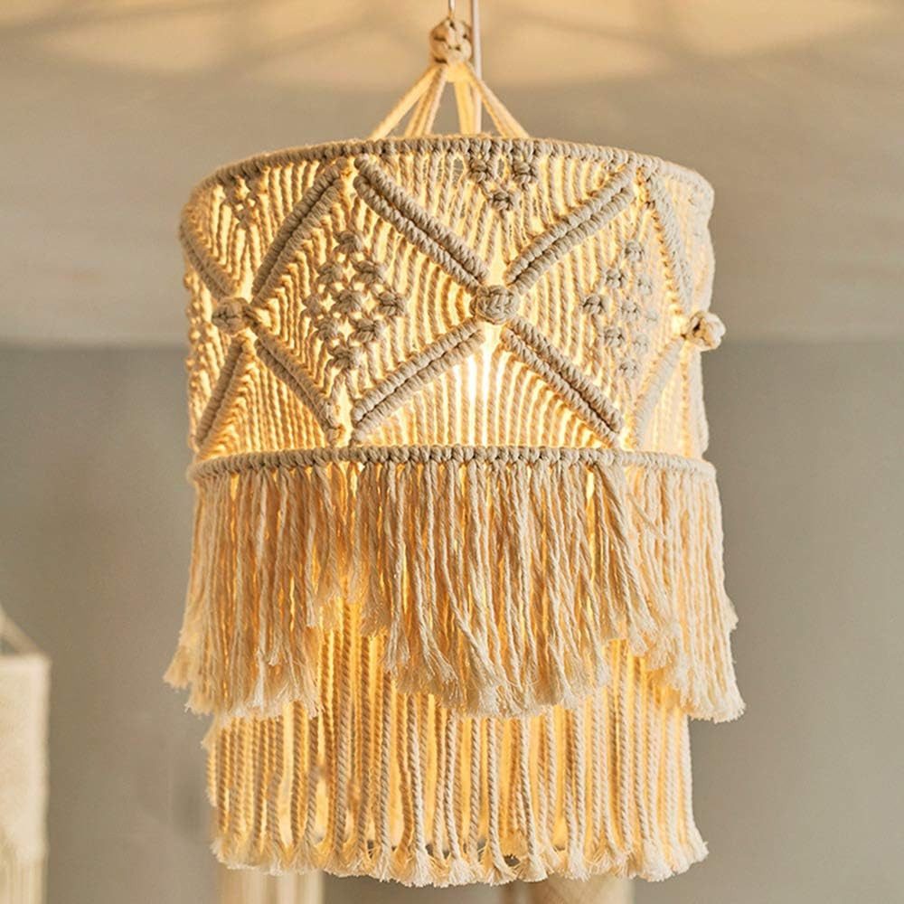 BlingBin Lampenschirm Pendelleuchte Abdeckung, Wand Tapisserie Lampenschirm BöHmen Makramee, Hand Gemachte Lampenschirm zum Aufhängen,Boho Dekorative