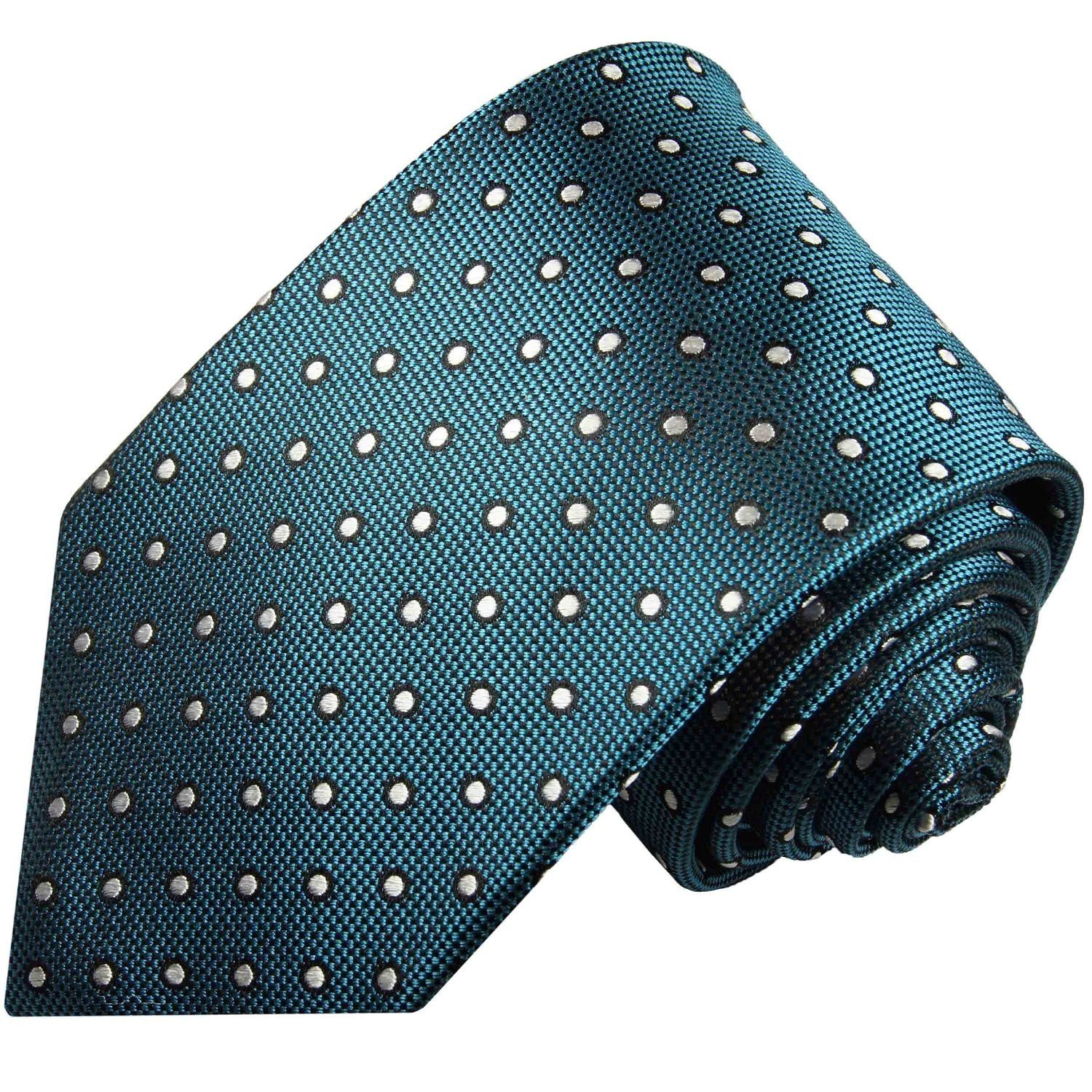Paul Malone 628 2-St., 100% Seide petrol Tuch modern Einstecktuch) Breit blau gepunktet und Seidenkrawatte Krawatte (8cm), Herren (Set, mit Krawatte