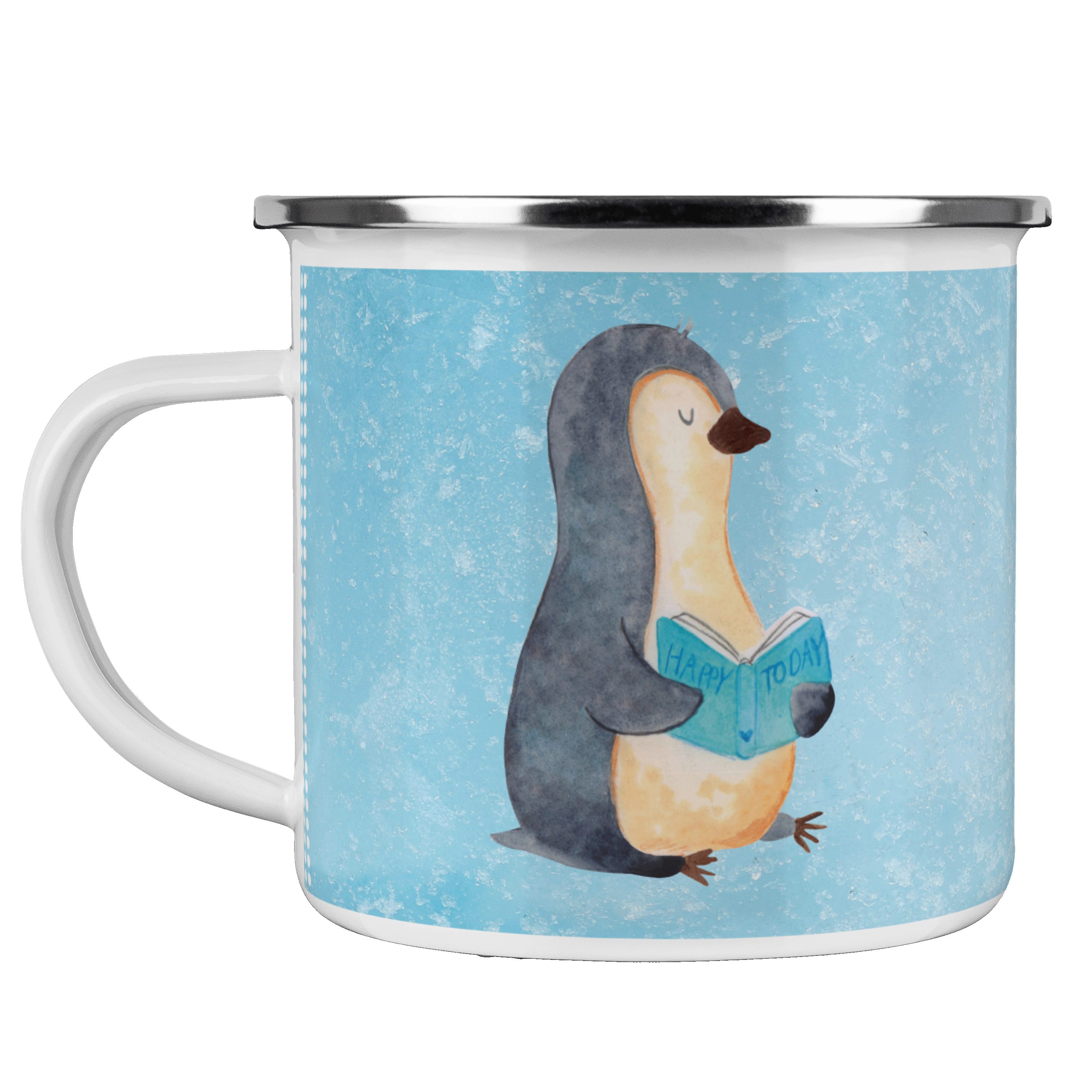 Mr. & Mrs. Panda Becher Buch Geschenk, Trinkbech, - für Emaille Metalltasse Eisblau - Camping, Pinguin