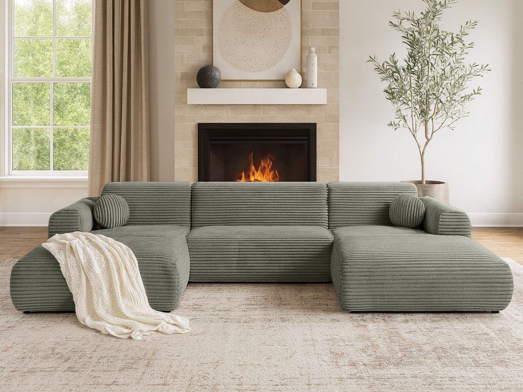Beautysofa Ecksofa Puerto U-Form im modernen Stil, in 7 trendigen Farben zur Auswahl, Breite: 363 cm